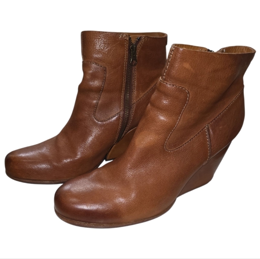 Kork-Ease Michelle Wedge Boots In Mahogany Leather Women's 10 Boho Distressed